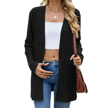 Women's Cardigans 2024 Fall Long Sleeve Casual Lightweight Open Front Cardigan Sweaters for Women (Black,X-Large)