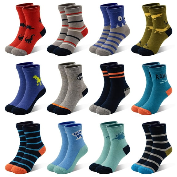 Kids Socks 12 Pairs Crew Socks for Toddler Boys 1-7 Years Old Mid Cut Socks Children