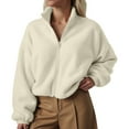 thumbnail image 4 of larppty Womens Fleece Jackets Zip Up Oversized Sweatshirts Winter Clothes Long Sleeve Crop Sherpa Fall Outfits Fashion (White, XXL), 4 of 5