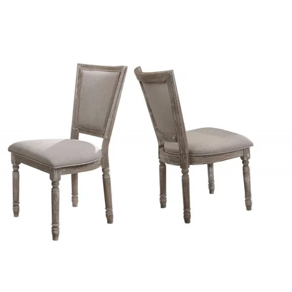 Antique Rustic Wood Dining Chair Set of 6, Fabric Upholstered Kitchen Side Chair, Vintage Gray