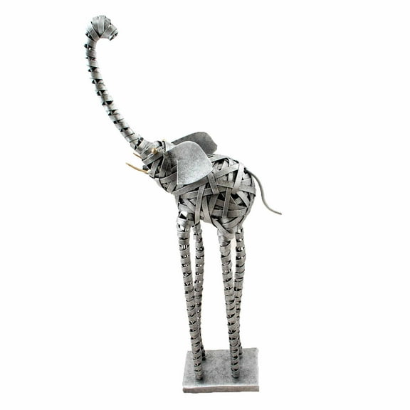 Stoneage Arts Inc 20" Antique Silver Handwoven Unique Tall Metallic Elephant Decor