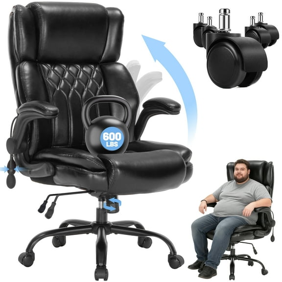 600LBS Large Heavy Duty Office Chair, Big and Tall Office Chair, Executive Desk Chair with Lumbar Support, Computer Desk Chairs with Flip Up Arm