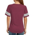 thumbnail image 4 of Color Block Summer Blouse Crewneck Short Sleeve Loose Casual Striped Pachwork Summer Top for Women Wine Red XL, 4 of 6