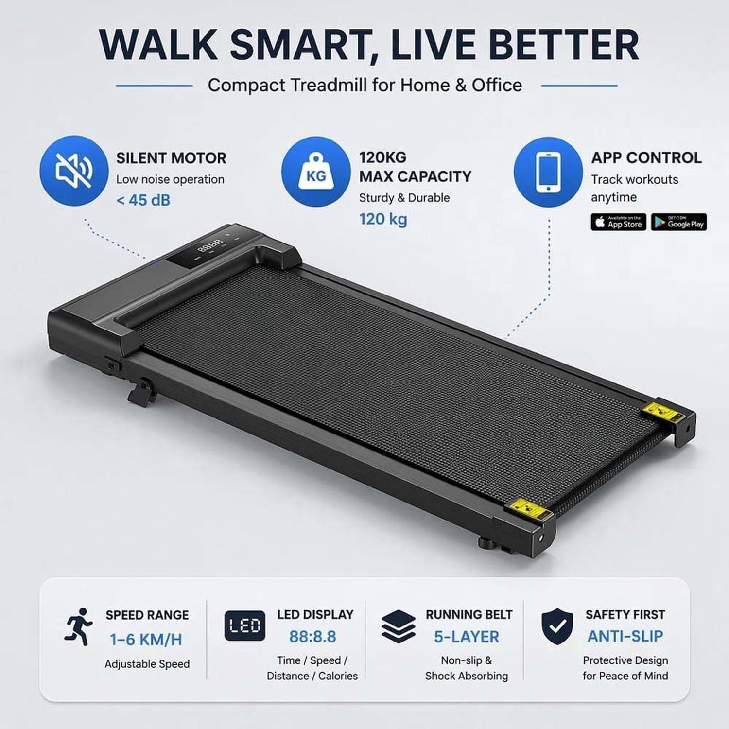 Walking Pad with Incline, Portable Under Desk Treadmill for Home, Low Noise Motor, 265LBS Capacity, Remote Control, Compact Walking Machine with Wheels