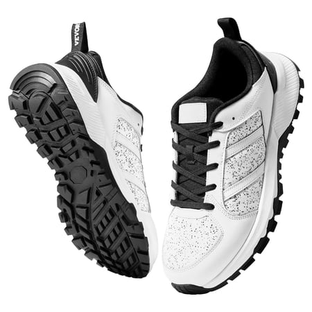 Cross Training Shoes M Width Sneakers with Wide Toe Box, US Size 8 White Gym Fitness Shoes with Breathable Leather Oxford Upper, Lightweight MD Rubber Sole and Stable Arch Support