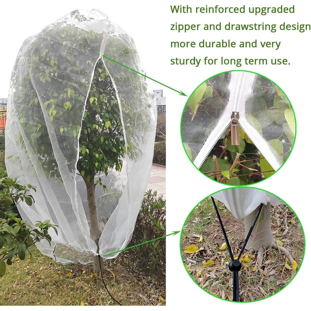 Grands couverture de filet de jardin d'arbres de uits avec fermeture éclair à cordon pour filet à insectes de jardin, barrière transparente pour plantes d'oiseaux, écran en maille  15