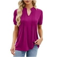thumbnail image 2 of Womens Fashion Summer Tops 2025 Plus Size Spring And Short-Sleeved Casual V-Neck Ruffled Stretch T-Shirt Top, 2 of 4