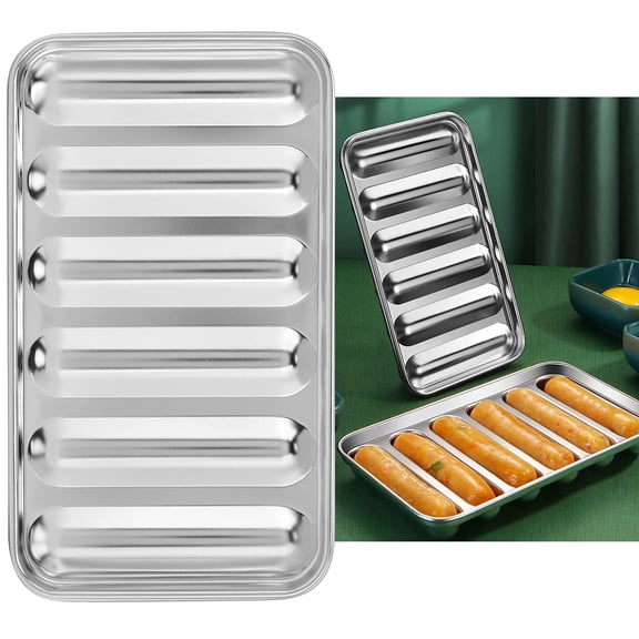 Sausage Mold, Stainless Stee Hot Dog Maker 6 Cavity Non Stick Baking Container for Oven Steamer, Silver