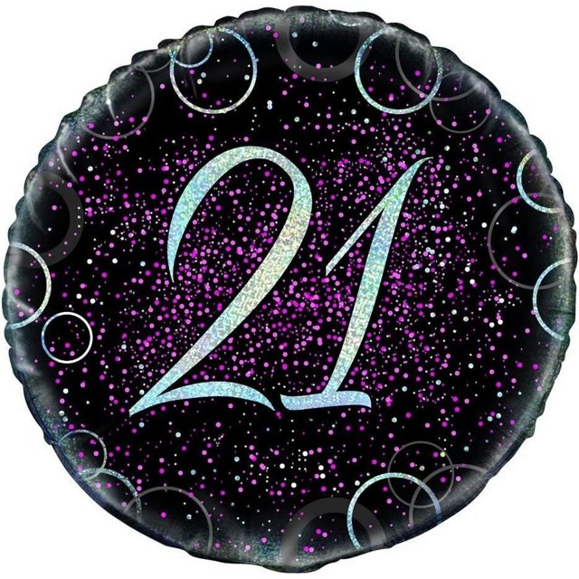 Unique Party - Globo de Aluminio Diseño Purpurina 21 Cumpleaños (Negro, Rosa)