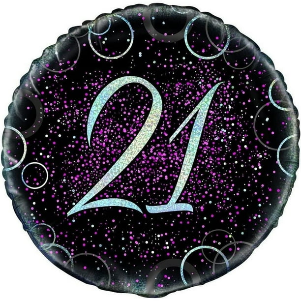 Unique Party - Globo de Aluminio Diseño Purpurina 21 Cumpleaños (Negro, Rosa)