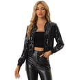thumbnail image 1 of Disfraz de navidad Allegra K Top de lentejuelas para mujer manga larga chaqueta de bombardero Negro XL, 1 of 6