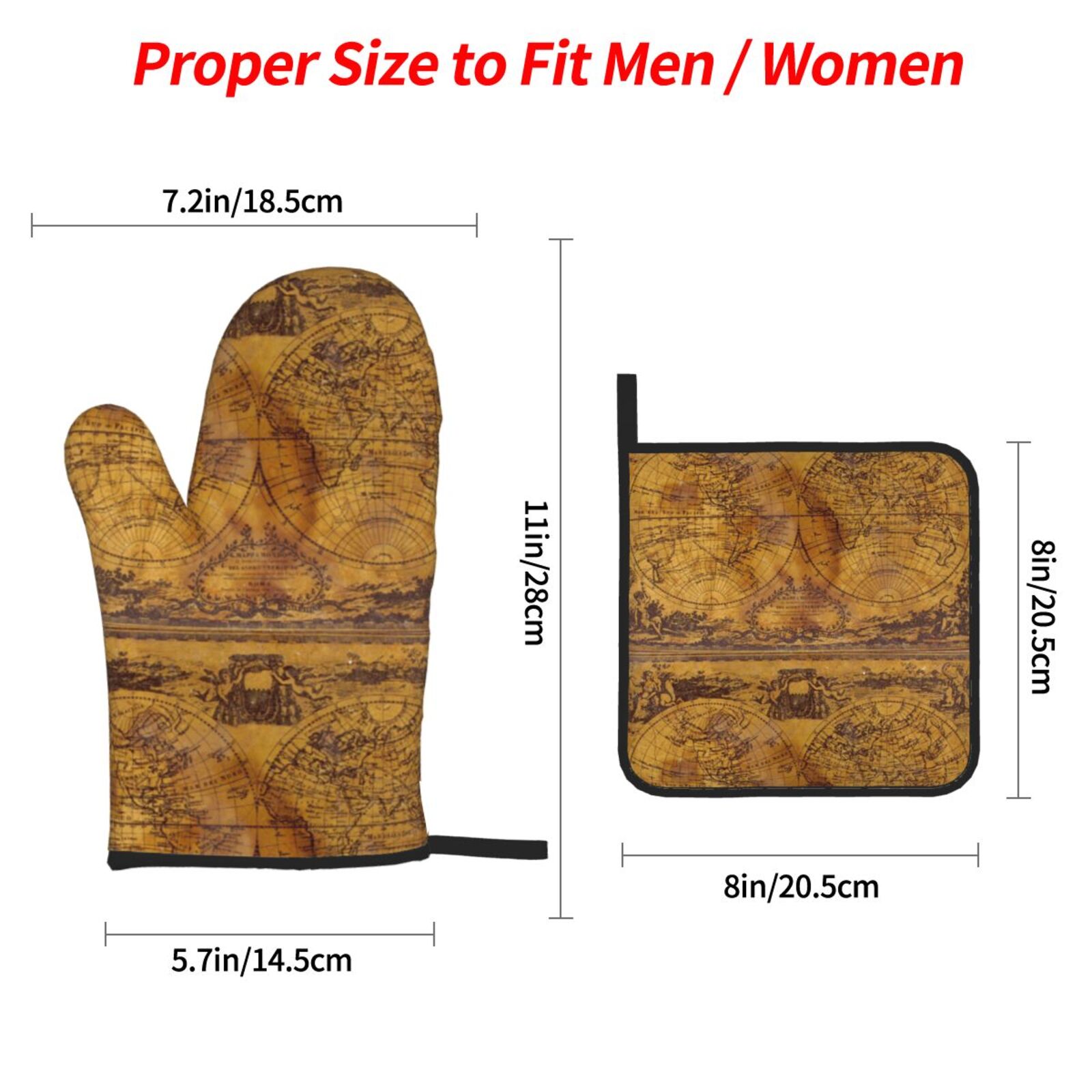 Naloa Vintage Map Oven Mitts and Pot Holders 4 pcs Set, Cooking Baking Grilling Kitchen Oven Glove for Cooking