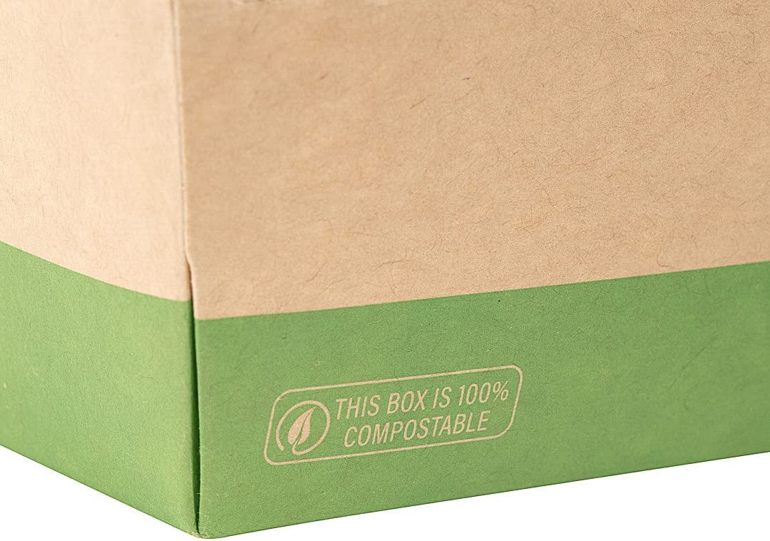 Eco Tek 78 oz Rectangle Kraft and Green Paper Bento Box - 3-Compartment,  Compostable - 11 x 9 x 2 - 100 count box