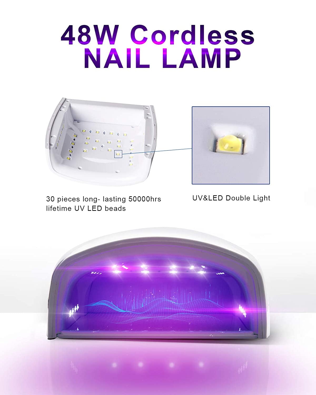 AIRKOUL 48W Nail Gel Dryer Wireless Led UV Manicure Lamp Rechargeable Nail Art Curing Lamp