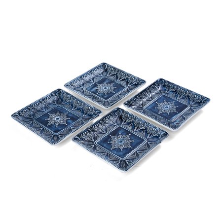 Pfaltzgraff Blue Embossed Stoneware Plates  Set of 4  Assorted