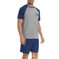 thumbnail image 2 of MINTREUS Men's Pajamas Colors Contrast Short Sleeve Round Neck 2-piece Set Men's Loose Shorts Casual Set Raglan Pajamas, 2 of 6