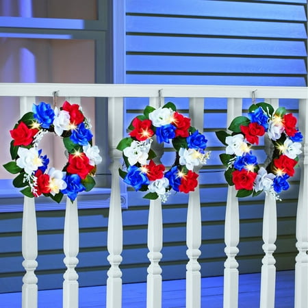 Set Of 3 Patriotic Rose Floral Wreaths 4th Of July Outdoor