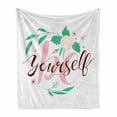 thumbnail image 1 of Saying Soft Flannel Fleece Throw Blanket, Be Yourself Motto with Cursive Typography Floral, Cozy Plush for Indoor and Outdoor Use, 60" x 80", Rose Dark Seafoam, by Ambesonne, 1 of 5