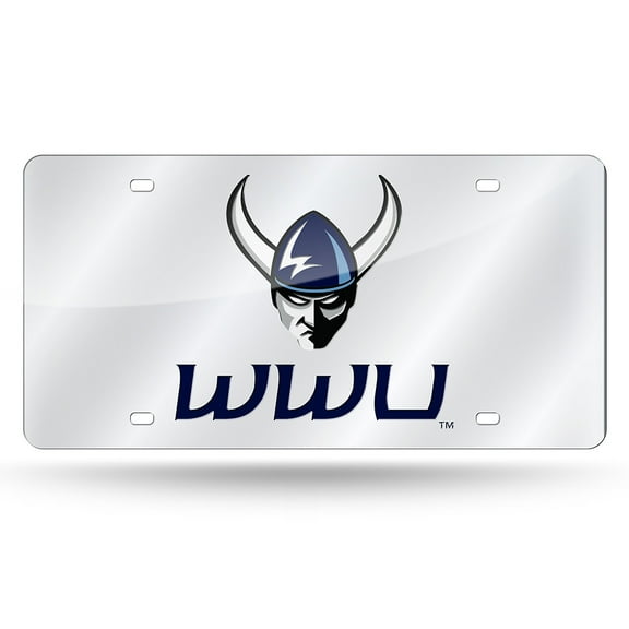 Western Washington Vikings Mirrored Laser Cut License Plate Laser Tag