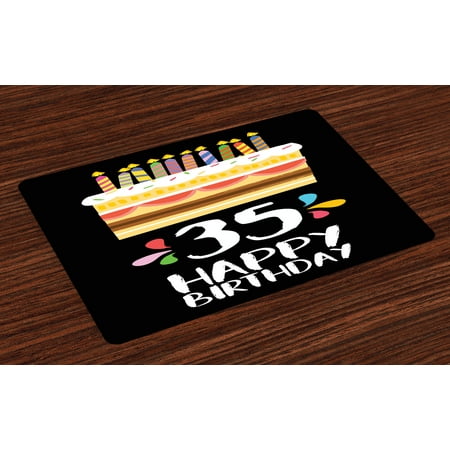 35th Birthday Placemats Set of 4 Celebration Card Design Thirthy Five Years Old Fun Art Style Cake Candles, Washable Fabric Place Mats for Dining Room Kitchen Table Decor,Multicolor, by