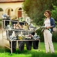 thumbnail image 2 of 3-Layers Flower Display Stand with 12 Buckets, Open Tier, 360° Mobility, Flower Cart, Patio, Living Room, Cafe (Gold), 2 of 8