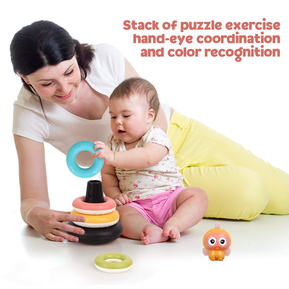 Jouet Empilable 7 Pièces Pour Bébé - Anneaux Colorés + Koala - Silicone Alimentaire - Montessori 6-18 Mois - Stimule Motricité Et Sens - 5