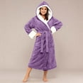 thumbnail image 5 of Cozyvia Fleece Bathrobe for Women Plus Size Soft Plush Hooded Long Robe Fluffy Warm Thick Kimono Robes Oversize Shaggy House Coat - Purple XXL, 5 of 5