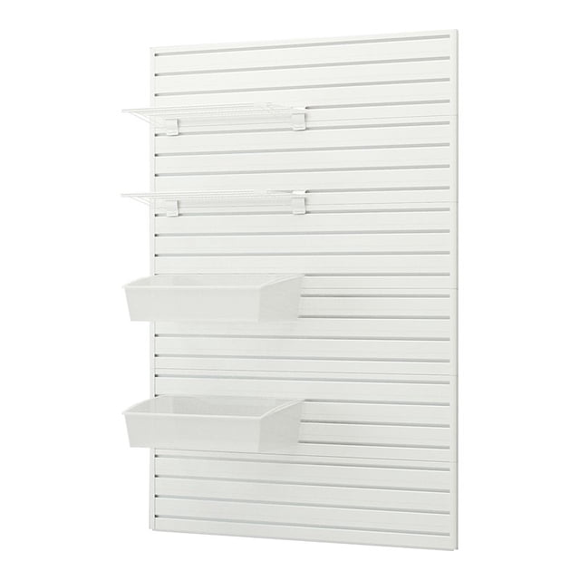RST Brands Flow Wall 5 PC Plastic Shelf & Jumbo Hard Bin Storage Set - White