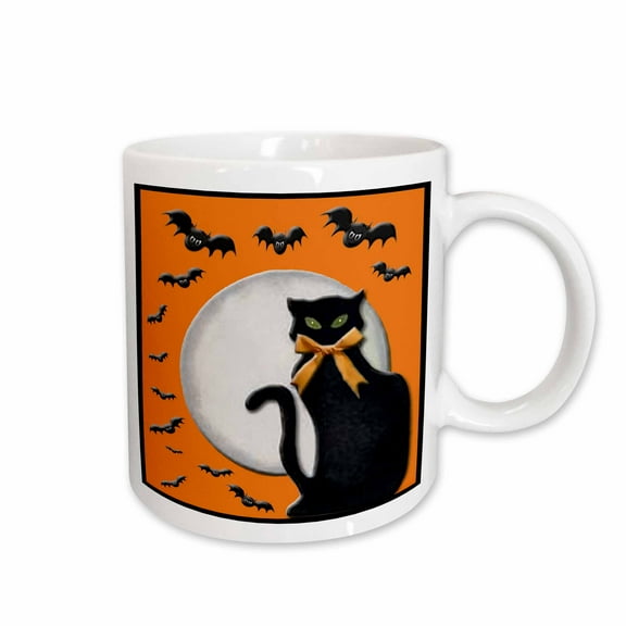 3drose, Black Cat with Bats, 15oz Mug