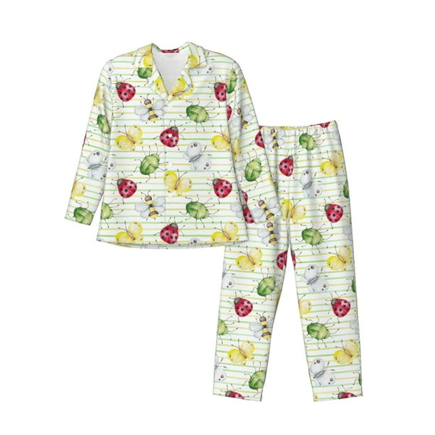 Balery Insects Pijama para Hombre de Dos Piezas con Manga Larga, Conjunto de Dormir y Descanso Suave con Bolsillos-Large