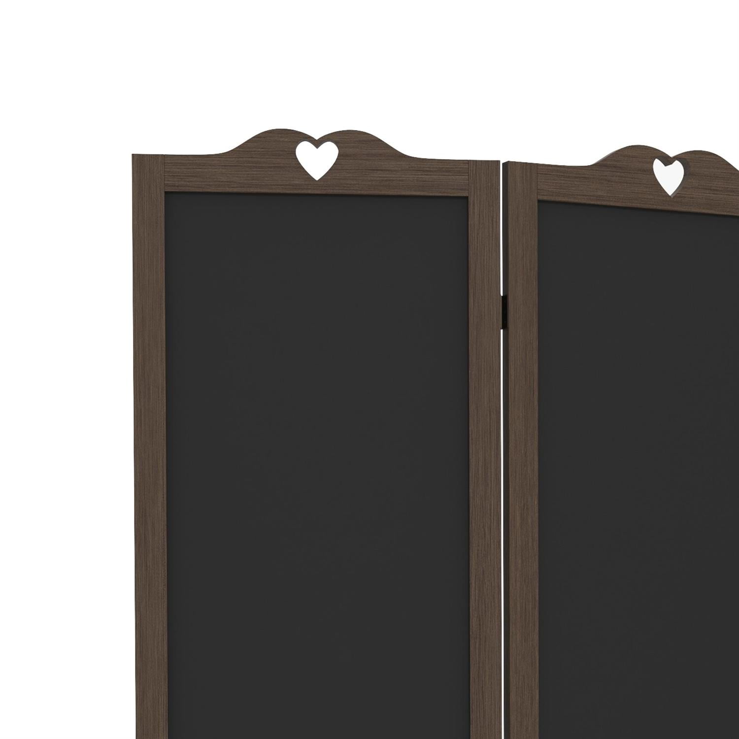 Demi Bonn 5.5ft Tall Wood Room Divider with Blackboard Feature, 4-Panel Folding Privacy Screen for Home Office Spaces, Functional Workspace Divider, Brown