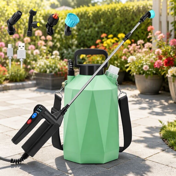 1.35 Gallon Sprayer, Electric Garden Sprayer with 3 Adjustable Pressure Settings, LED , Telescopic Wand, 4 Nozzles for Lawn, Weed, Yard Care