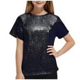 thumbnail image 2 of Girls Sequin Dance Tshirts 2025 Trendy Metallic Shimmer Short Sleeve Shirts Kids Sparkly Glitter Crewneck Tee Tops, 2 of 4