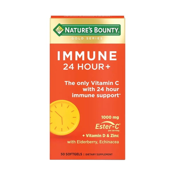 Natures Bounty Immune 24 Hour Plus 50 Softgels Suplemento con Ester C Vitaminas y Minerales