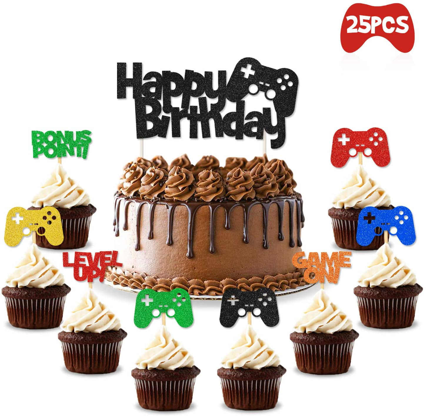Happy Twelfth Birthday Cake Decor,Game Themed Party Docor Video Game Happy 12th Birthday Cake Topper Game Controllers Happy Birthday Cake Decorations 