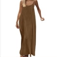 thumbnail image 5 of Lovzfmll Women's Loungewear Spaghetti Strap Low Back Crew Neck Sleeveless Solid Maxi Sundress, Loose Casual Vacation Dress Coffee, 2XL, 5 of 9