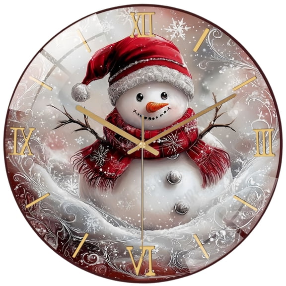 Decorative Clocks： Snowman, Christmas Snowman  Glass Wall Clock ，Winter Decor Wall Clock for Homes, Bars, Offices, Man Caves, Garages, And Living Rooms. Also Makes A Great Gift. Style 12×12inch(30×30