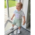 thumbnail image 5 of BemeyourBBs 2Pcs Newborn Baby Boy Baptism Day Gentleman Outfit Summer Clothes Lapel Neck Short Sleeve Button Down Bowtie Shirt Romper and Suspender Shorts Set, 5 of 9
