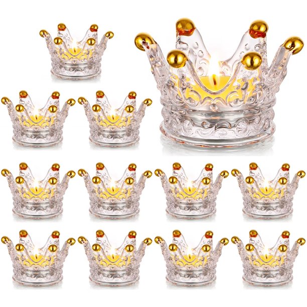 Glassseam Glass Votive Candle Holder Set of 12 Crown Tealight Candle