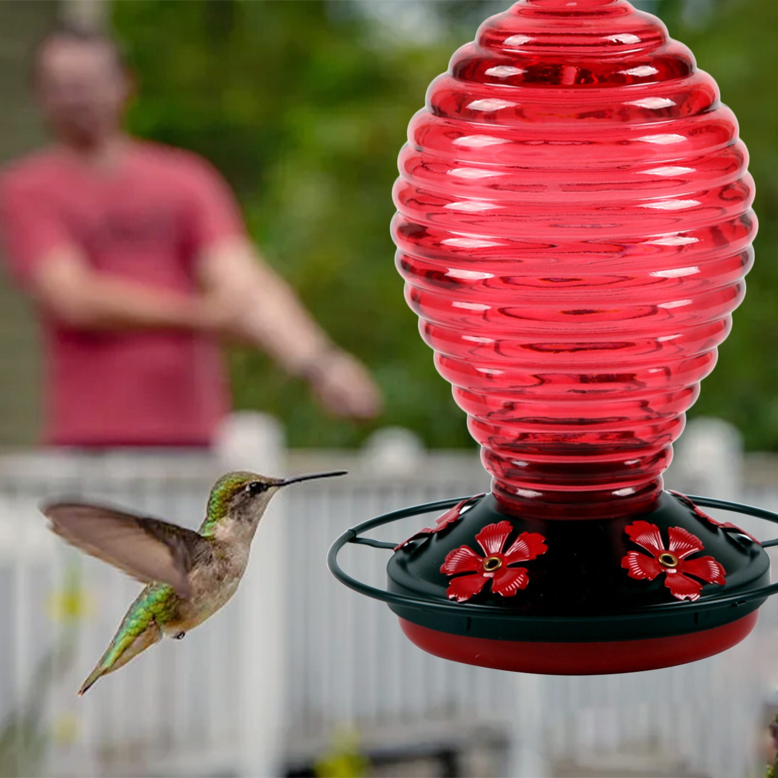 EUDIDV Suet Bird Feeder Hanging Flower And Bird Feeder Hummingbird Feeder Large Capacity Painted Glass Feeder Avian Feast Station