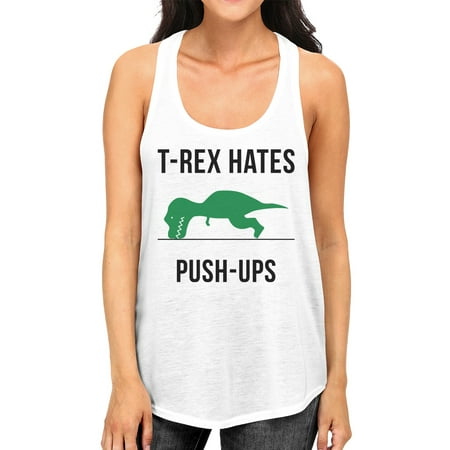 T-Rex Push Ups Womens White Racerback Sleeveless Top Funny Workout