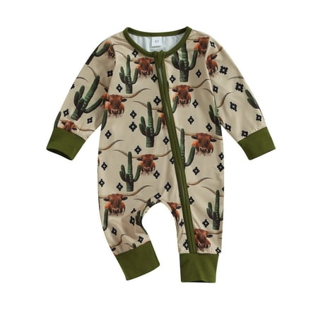 

Infant Baby Boys Jumpsuit 3M 6M 12M Long Sleeve Cow/Horse Print Zipped Autumn Newborn Romper Clothes