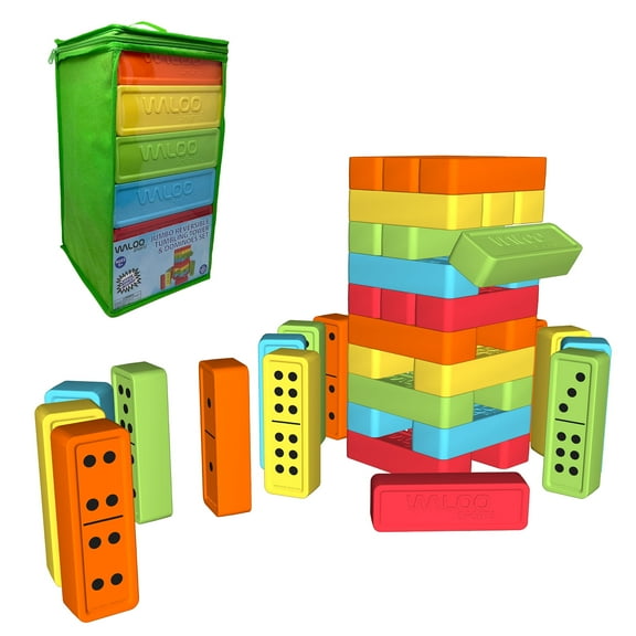 Jumbo Reversible Tumbling Tower & Dominoes Set – 30-Piece Set for Indoor & Outdoor Fun