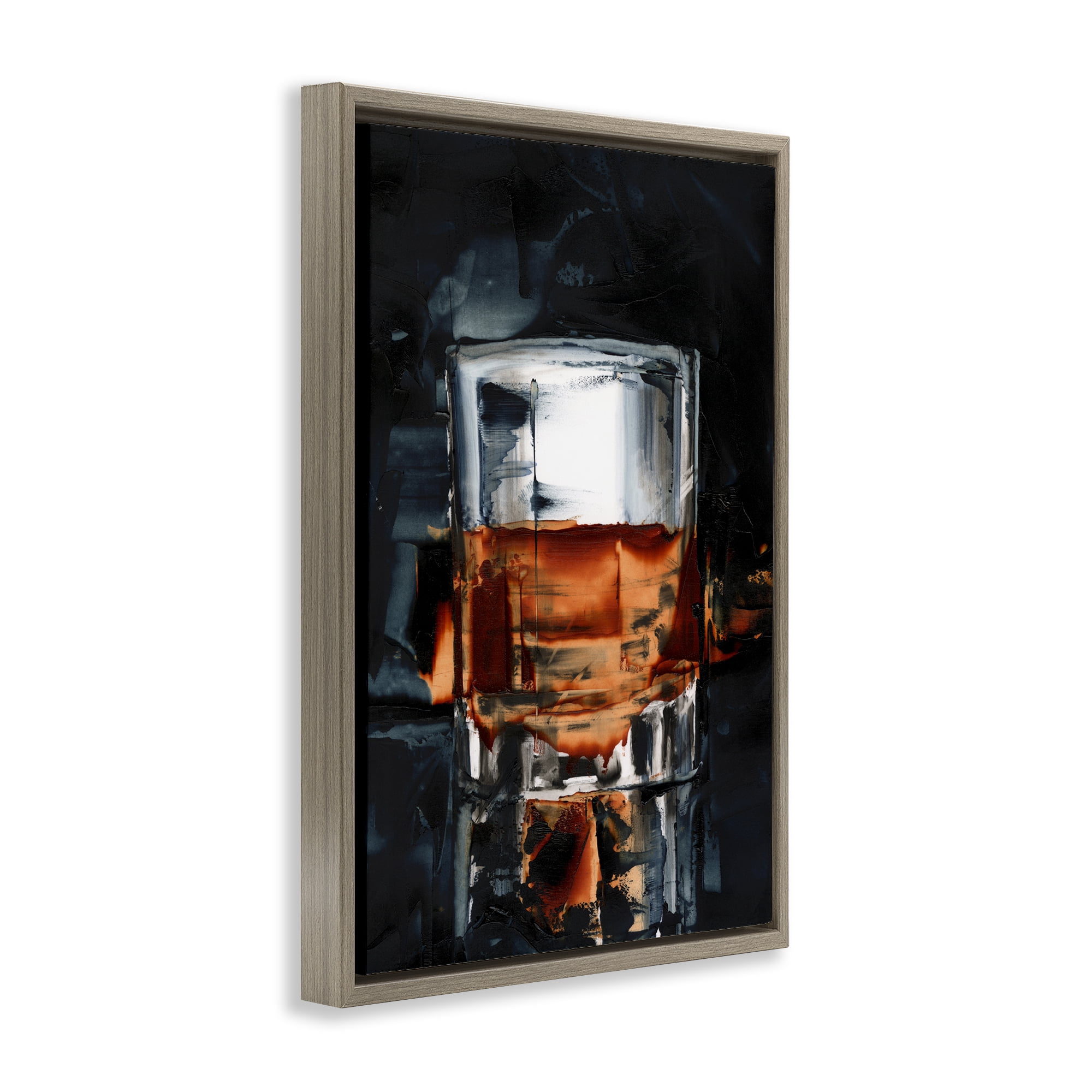 Stupell Industries Whiskey On Rocks Food & Beverage Painting Brown Floater Framed Canvas Art Print Wall Art, 21 x 31