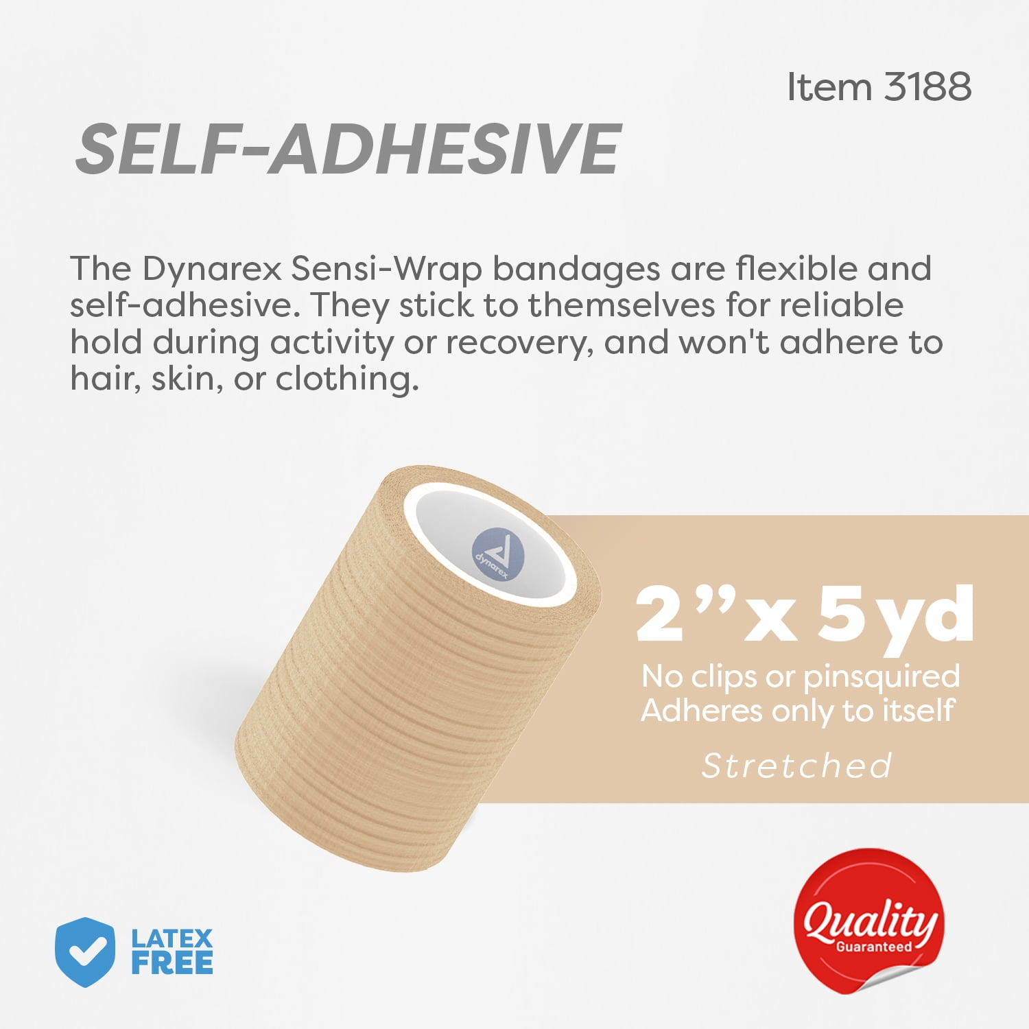 Dynarex Sensi-Wrap Self-Adhesive Bandages, 36-Pack, 2 in x 5 yards, Tan, Latex-Free, Colored Elastic Cohesive Athletic Tape, Tattoo Grip & Vet Wrap