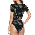thumbnail image 3 of Uemuo Space Rocket Pattern Women's One Piece Short Sleeve Swimsuit Rash Guard Surfing Modest Quick-drying Swimsuit Beach Essentials-Small, 3 of 9