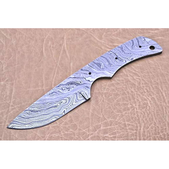 7.5 inches long hand forged Damascus steel blank blade skinning knife with 3 Pin holes and an inserting hole 3 inches cutting edge pocket knife blank blade