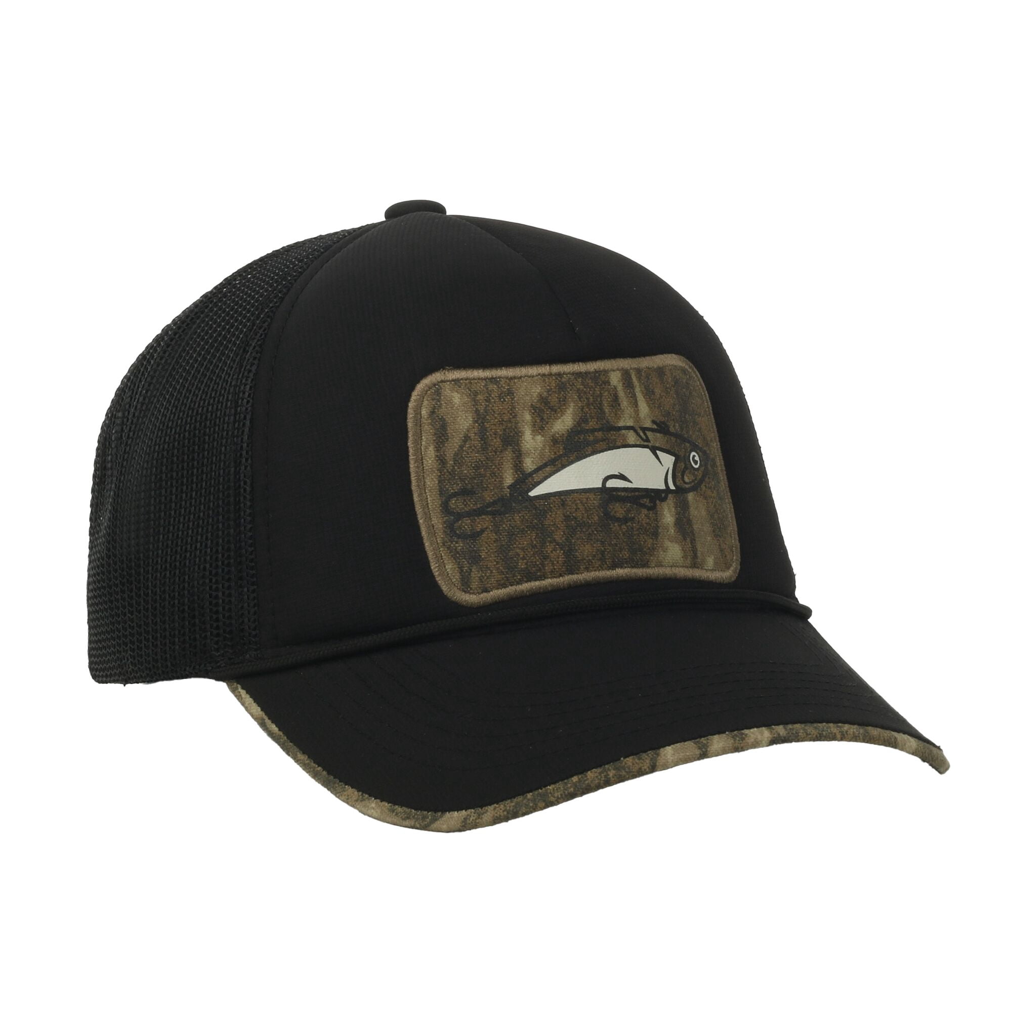 Mossy Oak® Black Foam Front Fishing Cap – New Bottomland Camo Patch, Snapback, One Size