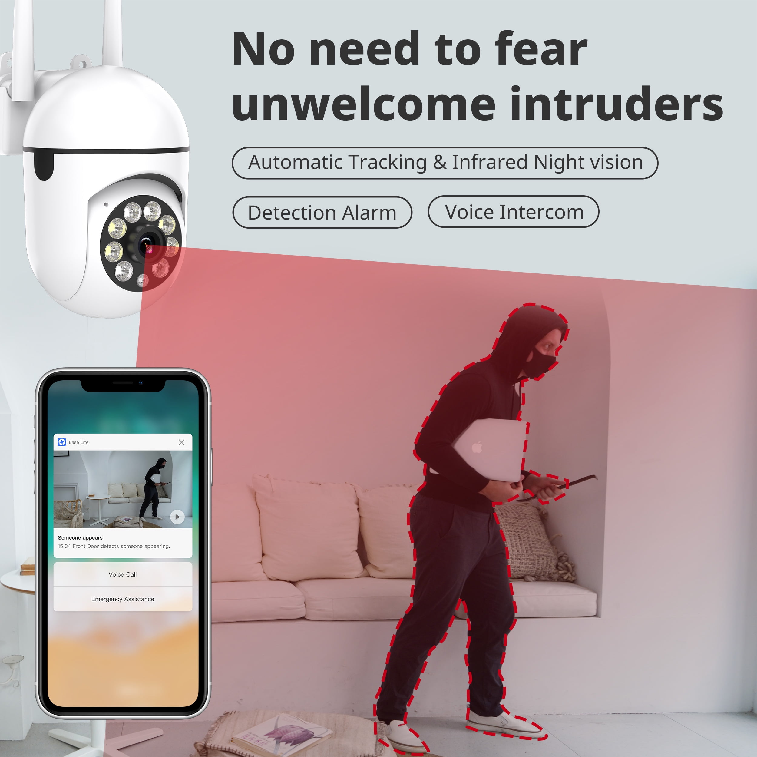 1080P Security Camera Outdoor 360° View Pan/Tilt Camera for Home Security Outside with Color Night Vision, Motion Detection, 2-Way Talk, 2.4GHz Wi-Fi, 4 Pack