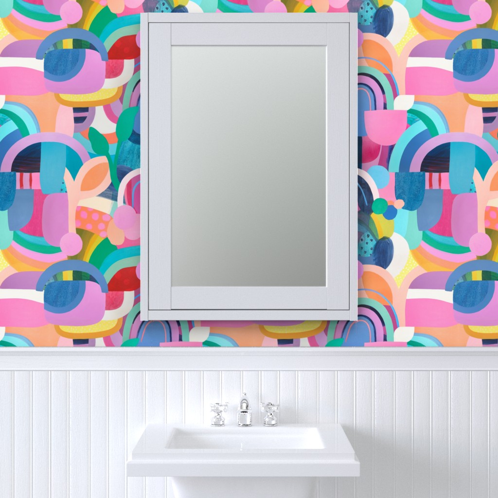 Peel & Stick Wallpaper 9ft x 2ft - Rainbow Bright Abstract Party Colorful  Fun Whimsical Custom Removable Wallpaper by Spoonflower